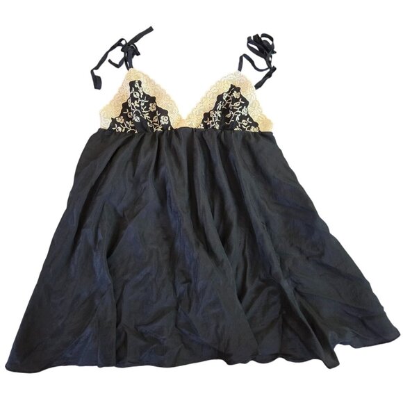 Victoria's Secret Other - Victorias Secret Black Silk Babydoll Lingerie Large Cross-Stitch Cups Straps